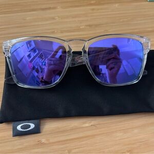 Oakley Clear Frame Sunglasses with Purple-Blue Mirrored Lenses EUC